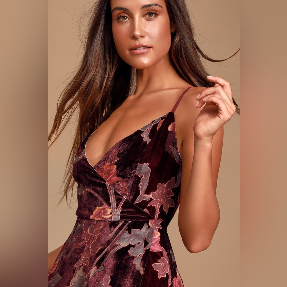Lulus Catharine Plum Purple Floral Print Burnout Velvet Mini Dress - Picture 3 of 13